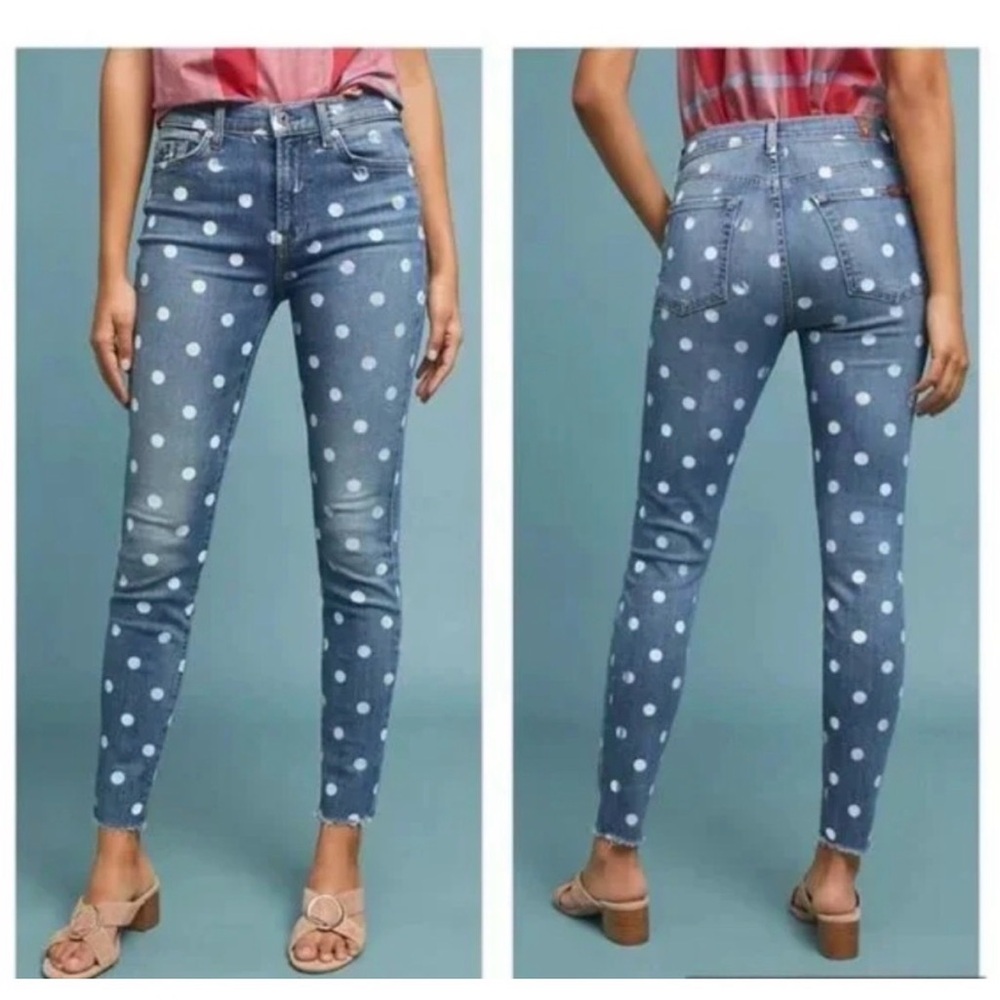 7 For All Mankind Blue Polka Dot High Rise Jeans